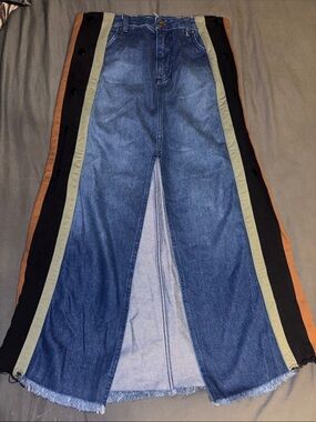 Tricia Fix Denim Panel Maxi Skirt with Contrast Side Stripes